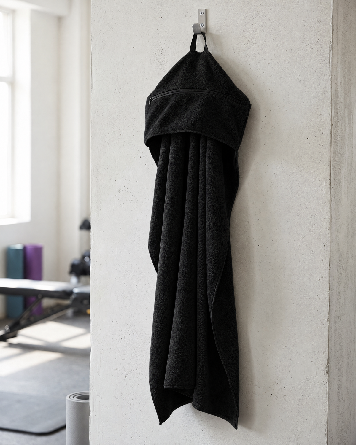 TOWARO Gym Towel in Schwarz am Haken